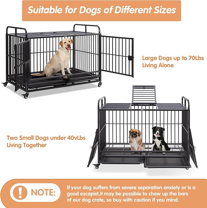 Lauren&Harold Large Dog Crate Furniture for Large Medium Dogs, 48 Inch Heavy Duty Dog Kennel Indoor with Wheels&Removable Tray, Dog Crates Cage House with Top Door&Feed Door