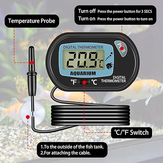 Aquarium Thermometer, Digital Water Thermometer with LCD Display, Fish Tank Thermometer, Reptile Thermometer for Terrarium Fish Tank (4)