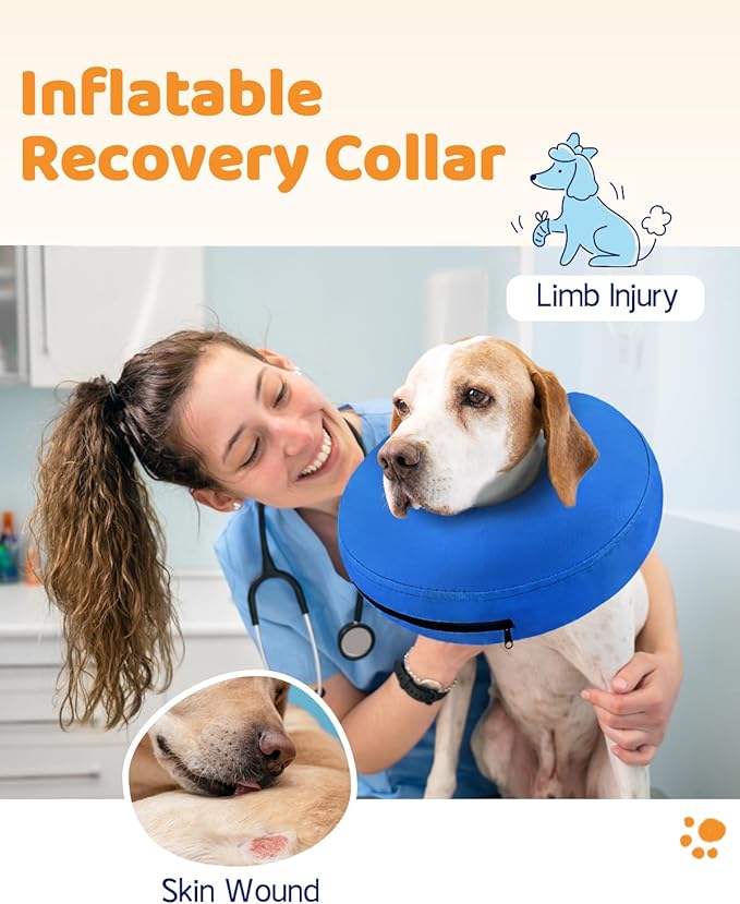 Supet Inflatable Dog Cone Collar Alternative After Surgery, Dog Neck Donut Collar Recovery E Collar to Stop Licking, Soft Dog Cone for Medium Large Dogs