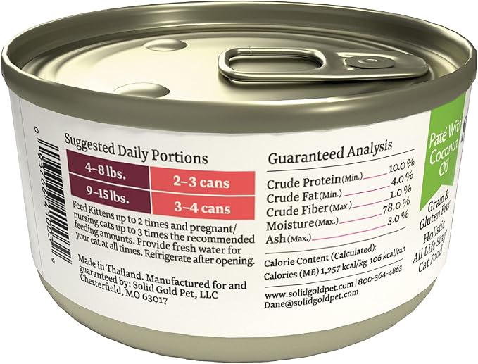 Solid Gold Wet Cat Food Pate for Adult & Senior Cats - Real Salmon & Coconut Oil - Tropical Blendz Grain Free Wet Cat Food for Healthy Digestion, Skin, Coat & Sensitive Stomach - 24ct/3oz Can