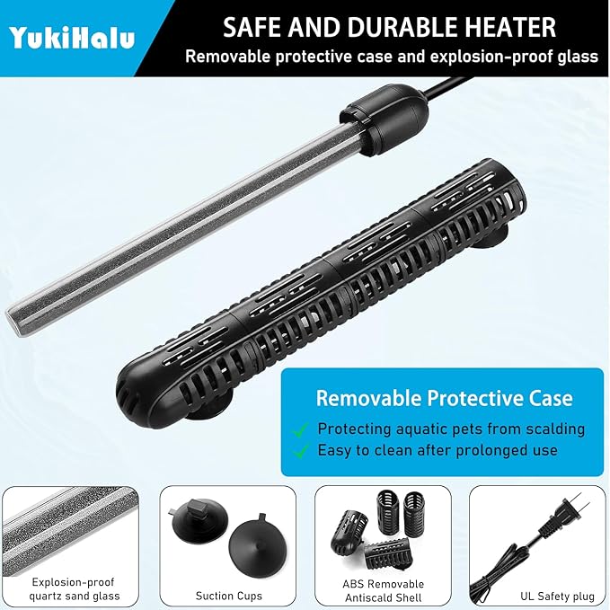 YukiHalu Aquarium Heater 50/100/200/300/500W with Protective Case, Fish Tank Heater, Temperature Adjustable, External Temperature Controller, LED Display, Used for 10/20/40/75/120 Gallons (100W)