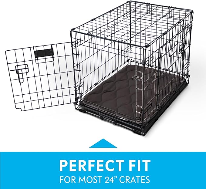 Paw Inspired Washable Padded Crate Mats for Dogs | 23” x 17” Pad, Fits 24-inch Kennels | Leakproof, Waterproof Bottom, Plush Pet Beds (Gray)