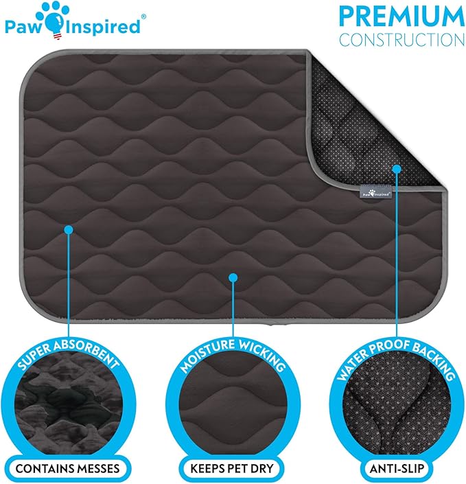 Paw Inspired Washable Padded Crate Mats for Dogs | 41” x 28” Pad, Fits 42-inch Kennels | Leakproof, Waterproof Bottom, Plush Pet Beds (Gray)
