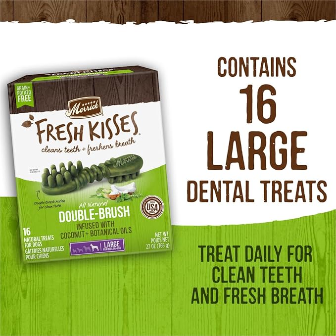 Merrick Fresh Kisses Natural Dental Chews Infused With Coconut And Botanical Oils For Large Dogs Over 50 Lbs - 4 ct. Bag