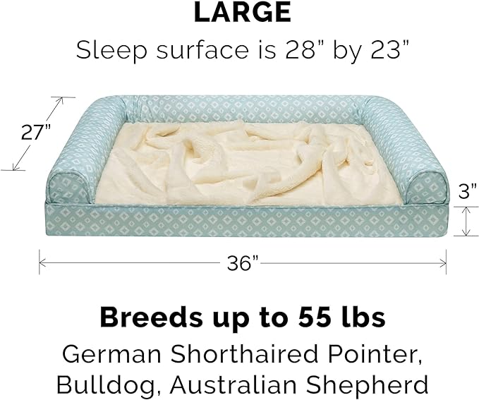 Furhaven Replacement Dog Bed Cover Plush & Diamond Print Nest Top Sofa-Style, Machine Washable - Aqua, Large