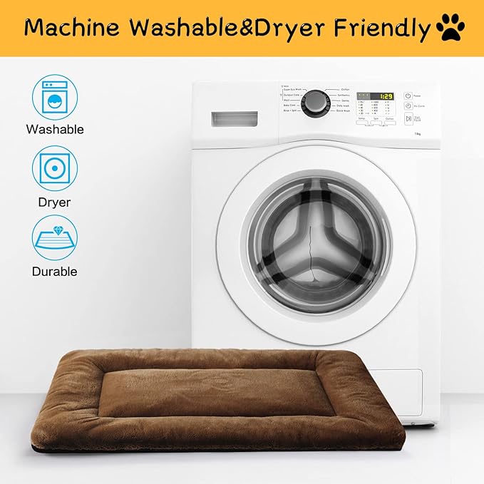 VERZEY Dog Bed, Ultra Soft Faux Fur Dog Crate Pad for Medium Dogs, 30inch, Brown, Machine Washable, Anti-Slip