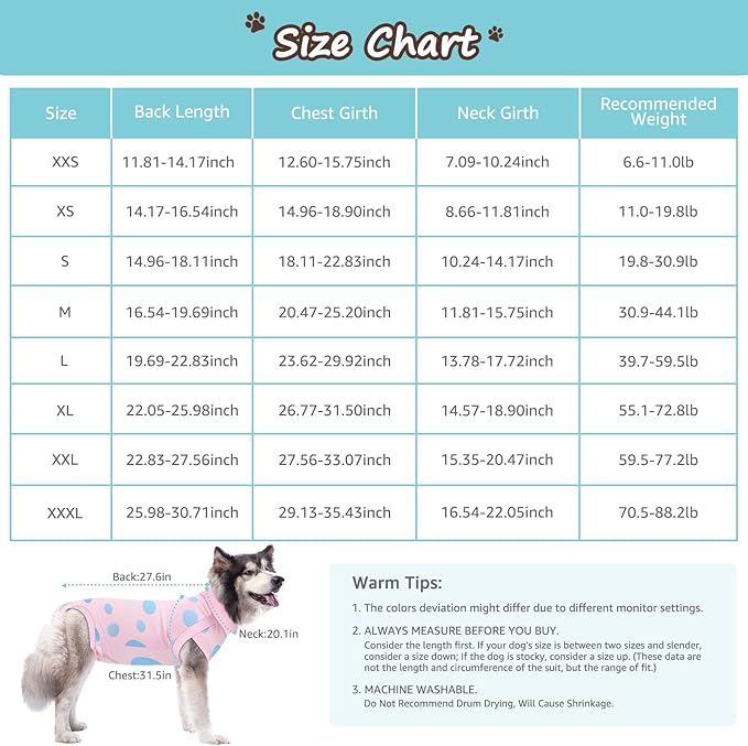 Dog Recovery Suit, Professional Dog Surgery Suit Post Spay, Neuter, Abdominal Surgical Suit for Male Female Dogs Can Pee, Prevent Licking Soft Breathable Cotton Covers Wound (Pink, XXX-Large)