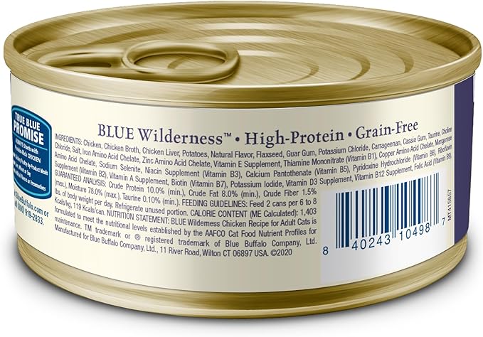 Blue Buffalo Wilderness High-Protein, Grain-Free Natural Wet Food for Adult Cats, Chicken Paté, 3-oz, 24-pack