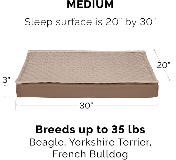 Furhaven Replacement Dog Bed Cover Water-Resistant Indoor/Outdoor Quilt Top Convertible Mattress, Washable - Sand, Medium