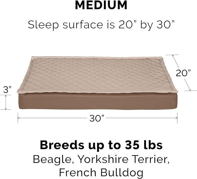 Furhaven Water-Resistant Cooling Gel Dog Bed for Medium/Small Dogs w/ Removable Quilt Top & Washable Cover, For Dogs Up to 35 lbs - Indoor/Outdoor Quilt Top Convertible Mattress - Sand, Medium