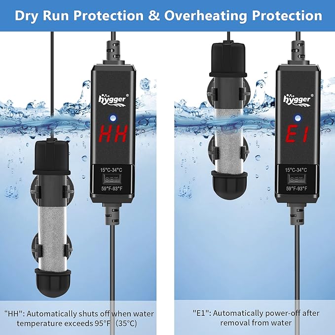 hygger Small Aquarium Betta Heater, Submersible Fish Tahk Heater 10W/25W/50W/100W with LED Digital Display, Suitable for Marine Saltwater and Freshwater up to 5/10/16/26 Gallon