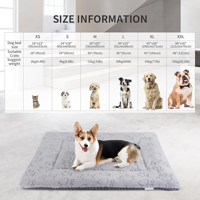 IEUUMLER Dog Bed, Reversible Washable Mat, Soft Premium Plush Dog Crate Pad, Pet Sleeping Mattress for Small/Medium/Large Dogs and Cats FC014 (Gray,36"*23")
