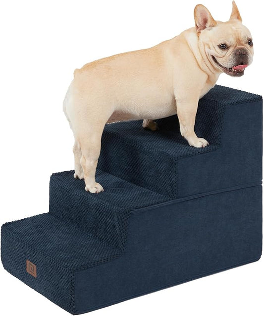 EHEYCIGA Dog Stairs for Bed 18”H, 4-Step Dog Steps for High Bed, Pet Steps for Small Dogs and Cats, Non-Slip Balanced Dog Indoor Ramp, Navy Blue