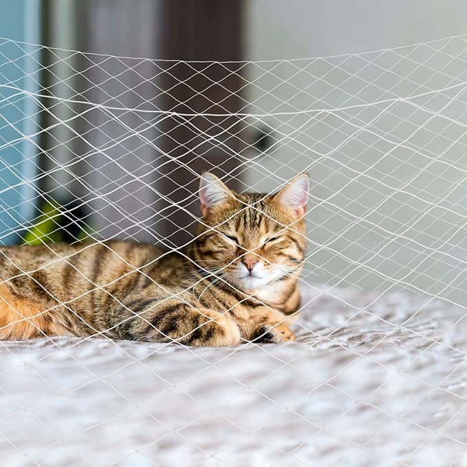 Netting for Balcony, Cat Netting Anti-Fall Mesh Fence, Anti Bird Netting for Garden/Balcony, Transparent Nylon Pet Mesh Fence for Dogs & Cat, Pet Safety Net for Balcony/Stairs/Window - 10x20Ft