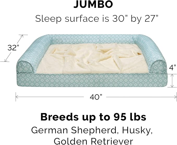 Furhaven Replacement Dog Bed Cover Plush & Diamond Print Nest Top Sofa-Style, Machine Washable - Aqua, Jumbo (X-Large)