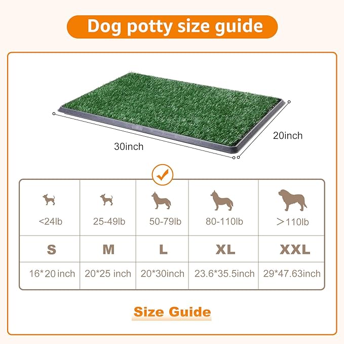 LOOBANI Dog Grass Pad with Tray Large, Indoor Dog Potties for Apartment and Patio Training, with 2 Packs Loobani Dog Grass Pee Pads for Replacement (Tray Potty 20 * 30inch)