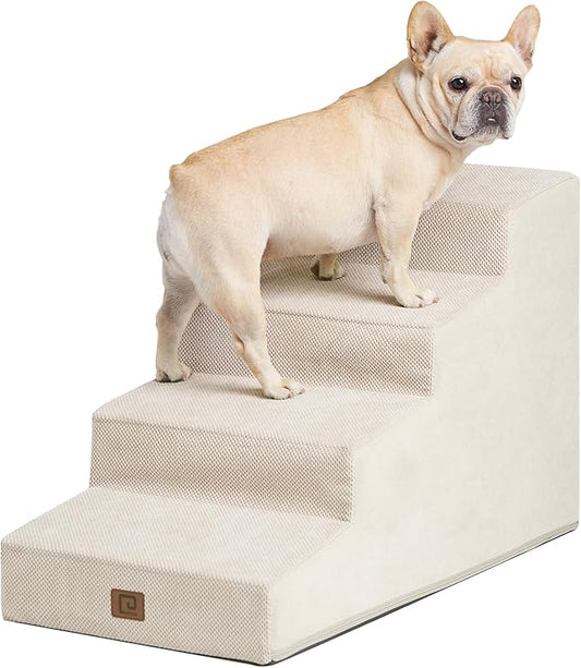 EHEYCIGA Dog Stairs for Beds 19.7" H, 4-Step Dog Steps for Small Dogs and Cats, Slope Pet Steps with Non-Slip Bottom, Beige