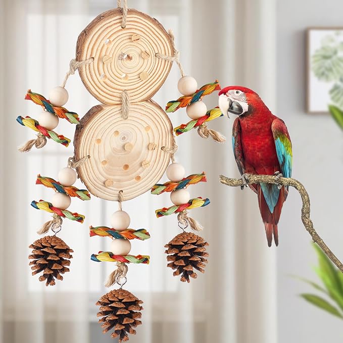 Bird Toys Parrot Toys - Bird Chewing Toy with Natural Pine Wood & Pine Cones for Small and Medium-Sized Parakeets Cockatiels Conures Lovebirds Cockatoos African Grey Amazon Parrots