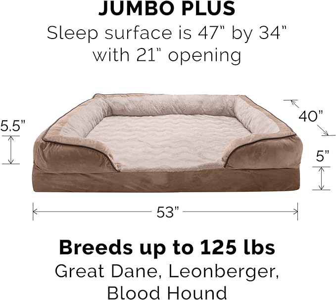 Furhaven Replacement Dog Bed Cover Perfect Comfort Plush & Velvet Waves Sofa-Style, Machine Washable - Brownstone, Jumbo Plus (XX-Large)