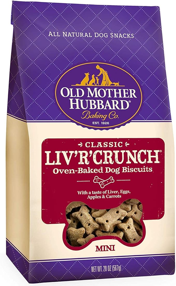 Old Mother Hubbard Crunchy Classic Natural Dog Treats, Liv'R'Crunch, Mini Biscuits, 20-Ounce Bag/2PK