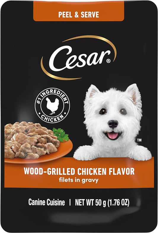 Cesar Filets in Gravy Wet Dog Food Wood-Grilled Chicken Flavor, 1.76 oz. Mini-Pouch, 20 Pack