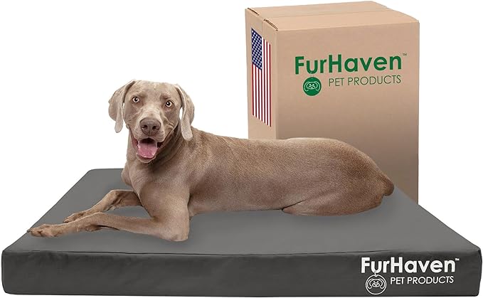 Furhaven Water-Resistant Cooling Gel Dog Bed for Large Dogs w/ Removable Washable Cover, For Dogs Up to 125 lbs - Indoor/Outdoor Logo Print Oxford Polycanvas Mattress - Stone Gray, Jumbo Plus/XXL