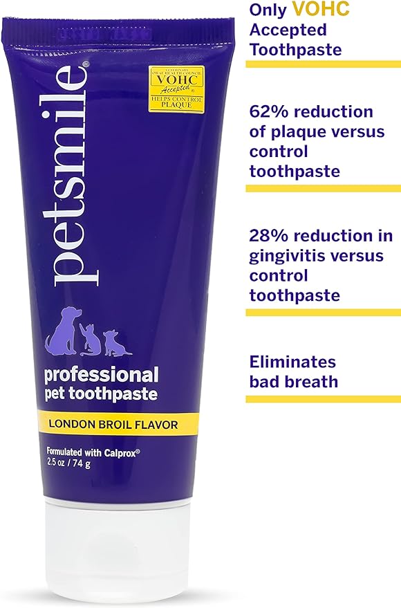 Petsmile Professional Pet Toothpaste - Cat & Dog Teeth Cleaning Supplies - Controls Plaque, Tartar, & Bad Breath - VOHC Accepted Toothpaste - Pet Dental Care Essentials (London Broil, 2.5 Oz)