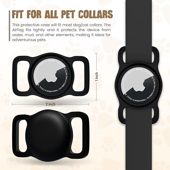 Airtag Dog Collar Holder | Waterproof Airtag Holder for Dog Collar | Pet Airtag Holder - Cat, Dog Airtag Holder | Air Tag Dog Collar Airtag Holder - 2 Pack Black