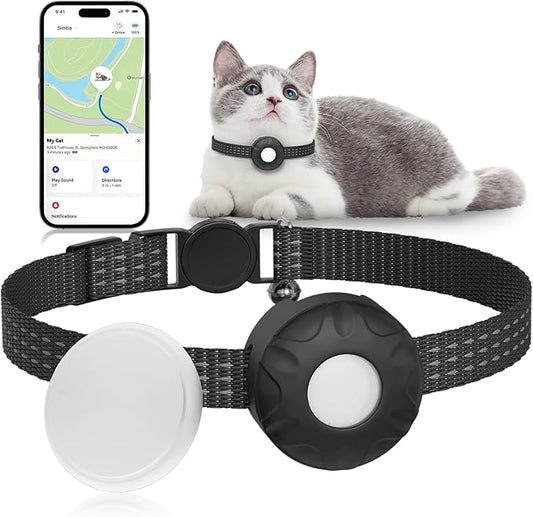 Cat Tracker Collar, No Monthly Fee Pet Tracker for Cats (iOS Only), Pet Dog Location Tracker with Safety Elastic Buckle, Air Tracker Tag Included, Only Support Apple Find My App