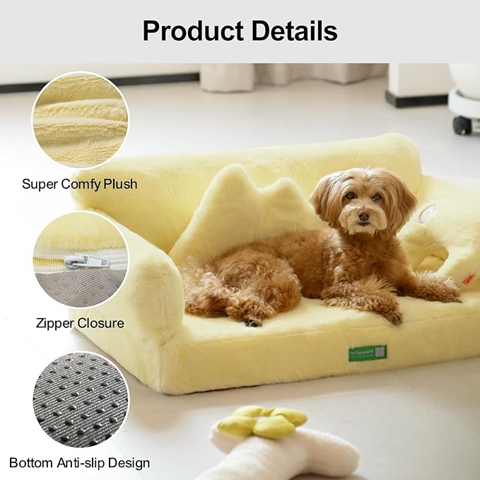 MEWOOFUN Cat Bed for Indoor Cats Orthopedic Dog Bed for Small Medium Dogs, Egg- Foam Pet Bed with Removable Washable Cover and Non-Slip Bottom (Medium, Yellow)