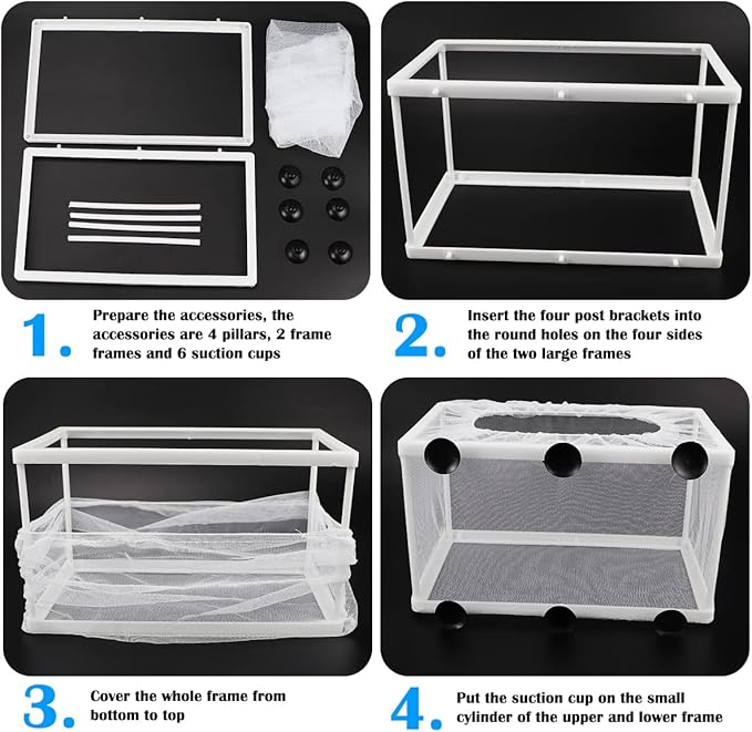 2 Pcs Fish Hatchery Breeder Box Separation Net Plastic Frame Breeder Box Fish Tank Breeder Net Box with Suction Cup for Aquarium