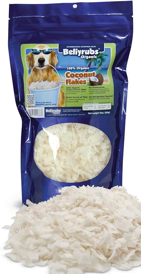 Bellyrubs Coconut Flakes for Dogs – 10oz Resealable Bag | Certified Organic Coconut Chips | Gluten & Cholesterol Free | Promotes Healthy Skin & Coat | Digestive Aid | Energy Booster | Made in USA