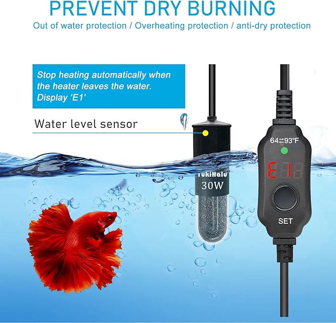 YukiHalu Super Mini Aquarium Heater, 10W 20W 30W Adjustable Fish Tank Heater with External Controller, Overheating Protection, LED Display, Used for 0.5-5 Gallons(10 watts)