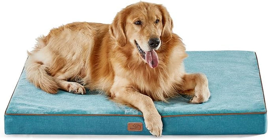 Bedsure Memory Foam Dog Bed for Extra Large Dogs - Orthopedic Waterproof Dog Bed for Crate with Removable Washable Cover and Nonskid Bottom - Plush Flannel Fleece Top Pet Bed, Blue