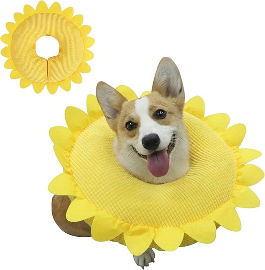 IEUUMLER Inflatable Recovery Dog Collar, Protective Donut Cone, Adjustable Soft Collar for Dog and Cat After Surgery Prevent from Biting & Scratching EU002 (L (Neck:11.8"-16.1"), Sunflower)