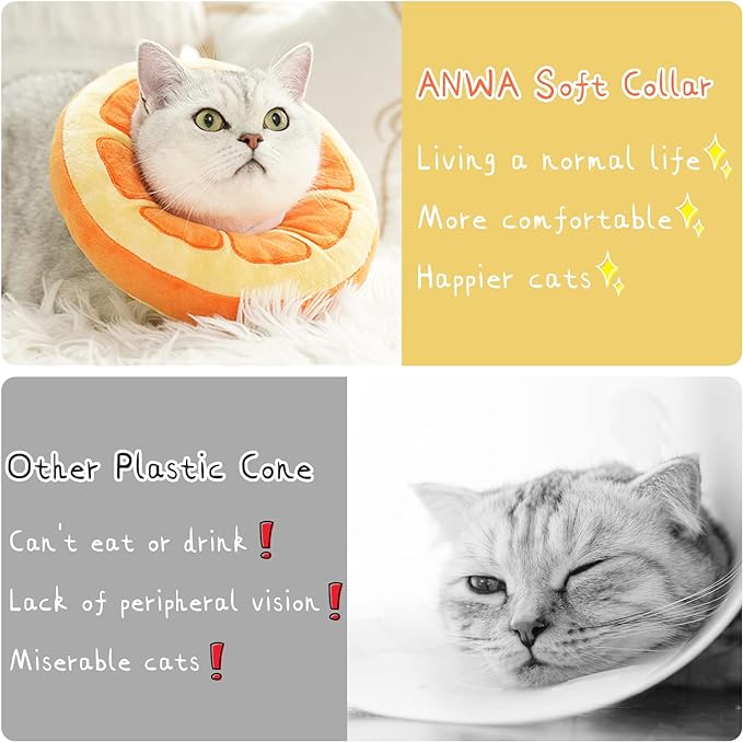 ANWA Adjustable Cat Cone Collar Soft, Cute Cat Recovery Collar, Cat Cones After Surgery for Kittens