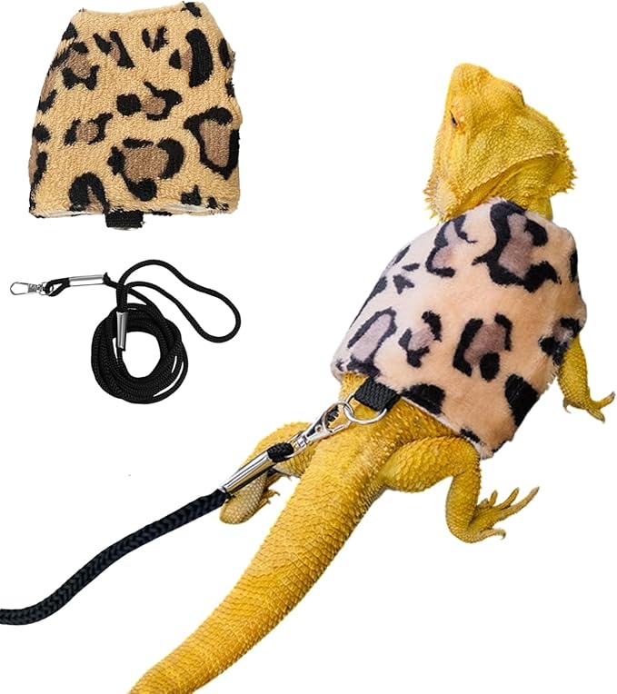 Bearded Dragon Harness and Leash Set - Adjustable Lizard Traction Rope Escape Proof Outdoor Walking Training Leash Reptile Halloween Costume Accessories for Bearded Dragon Lizard Small Pets (Brown)