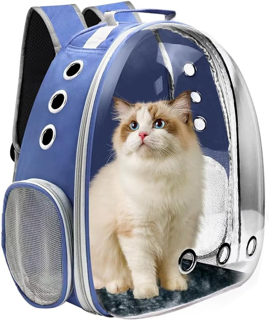 Cat Backpack Carrier, Pet Cat Carrier with Ventilated Design for Carrying Puppy Cats, Pet Carrier Back Pack Bag Space Capsule for Traveling/Hiking/Camping/Outdoors (Blue)