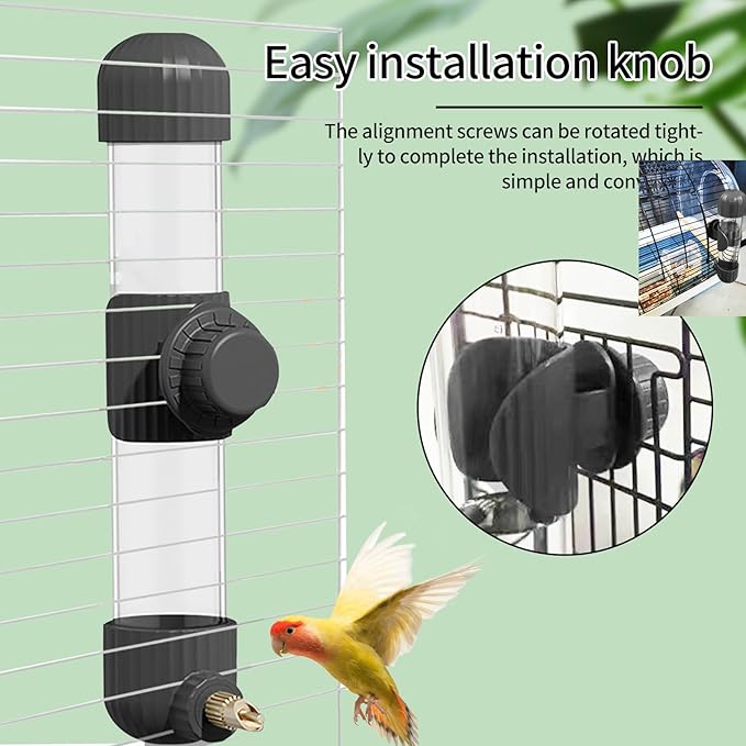 Bird Waterer Feeder 9.87 Oz Hanging Parrots Drinker Water Dispenser Birds Drinking Water Bottle Parrot Automatic Drinking Device for Budgie Cockatiel Lovebirds Canary Finch (Black/280ml)