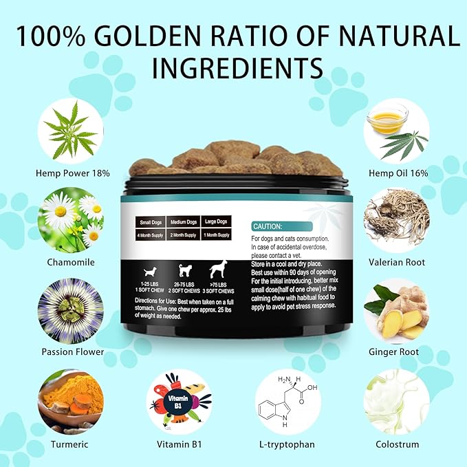 Dog Calming Treats for Fireworks, Dog Anxiety Calming Treats Hemp Sleeping Aid Bites, Dog Sleeping Pills Aggressive Dog Chill Calming Care for Dogs, Relax Treats Dog Storm Anxiety Sedative Treatment