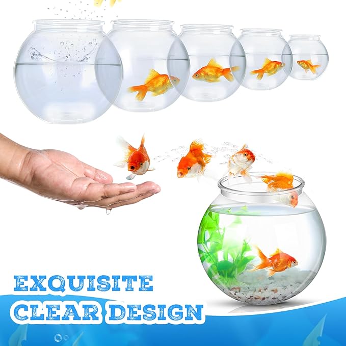 Mifoci 6 Pcs Fish Bowl Plastic Fish Tank Clear 100 oz Goldfish Bowl Multipurpose Round Desktop Aquarium Transparent for Home Office Betta Fish Goldfish Turtle Candy Party Favors, 7.09 x 6.3 Inch