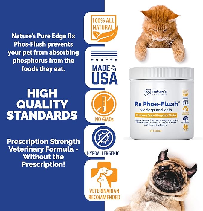 Rx Phos-Flush Phosphate Binder. Extra Large 200 Grams. Dog Kidney and Cat Kidney Support. Feline Urinary Tract Support. Compliments a Renal Failure Dog Food Diet or Cat Renal Support Diet.