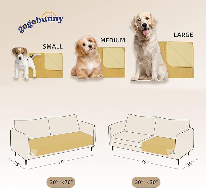 gogobunny 100% Double-Sided Waterproof Dog Bed Cover Pet Blanket Sofa Couch Furniture Protector for Puppy Large Dog Cat, Reversible (40x50 Inch (Pack of 1), Dark Yellow/Light Yellow)