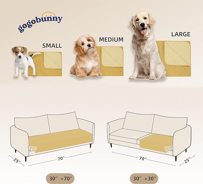 gogobunny 100% Double-Sided Waterproof Dog Bed Cover Pet Blanket Sofa Couch Furniture Protector for Puppy Large Dog Cat, Reversible (30x70 Inch (Pack of 1), Dark Yellow/Light Yellow)