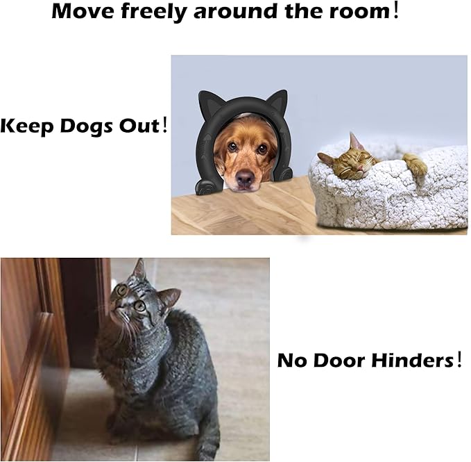 Cat Door Interior Door No-Flap Cat Door Fits Both Solid and Hollow Indoors Door Pet Doors for Cat, Easy DIY Setup (Black,L)