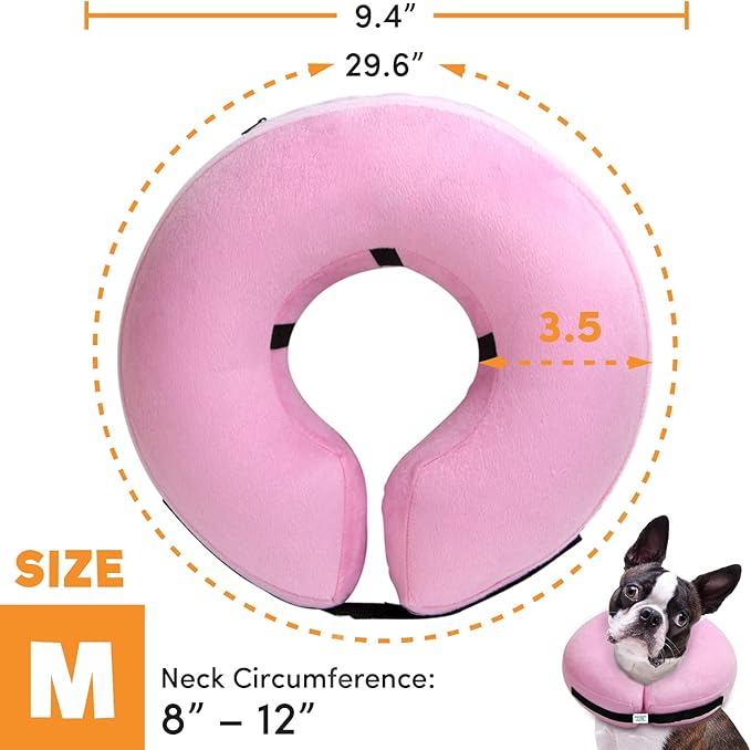 BENCMATE Protective Inflatable Collar for Dogs and Cats - Soft Pet Recovery Collar Does Not Block Vision E-Collar (Medium, Pink)