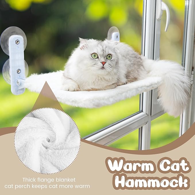 Cat Window Perch - Foldable Cordless Cat Hammock for Window, Cat Hammock with Steel Frame and Strong Suction Cup, Soft Touch Comfortable Skin-Friendly Large Foldable Cat Window Seat