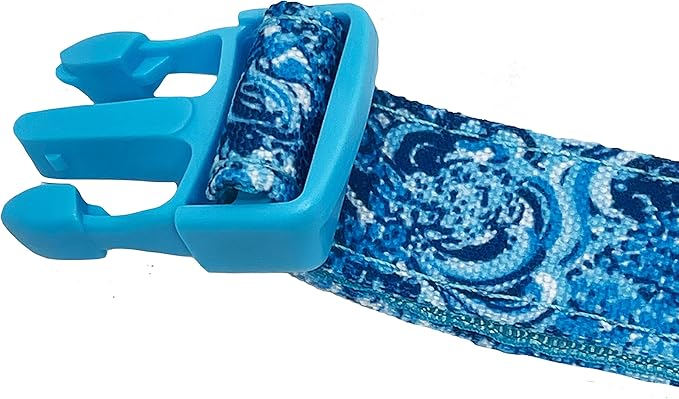 Lilly Pulitzer S/M Adjustable Blue Puppy Dog Collar, Cute Heavy Duty Canvas Collar with Snap Closure and Ring for Leash/Tag, Mermazing