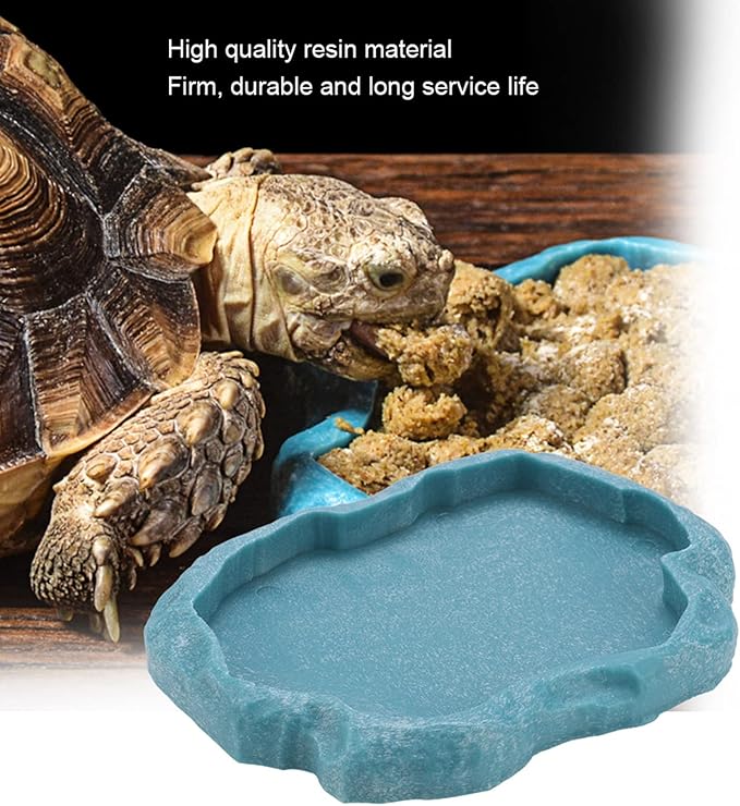 Reptile Water Dish, Resin Rock Reptile Food and Water Feeder Pet Terrarium Dish Plate Bowl Water Bowl Imitating Rock for Tortoise Lizard Iguana(M 1)