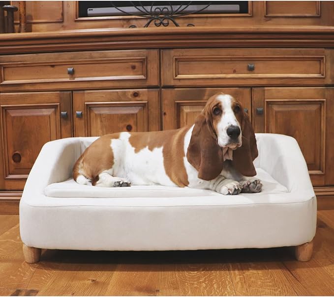 Critter Sitters 36-In. Microfiber White Rectangular Dog Sofa for Medium-Sized Dogs, Modern and Stylish Elevated Dog Bed for Home or Apartment, Comfortable and Easy to Clean Pet Beds